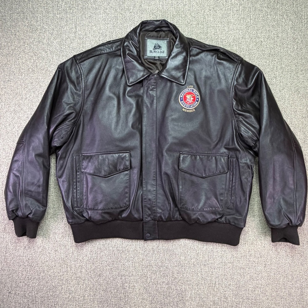 Burks Bay NRA Life Member‎ Leather Bomber Jacket Mens XXXL Brown NWOT